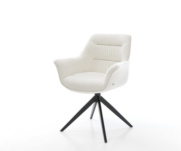 Jídelní židle Kaira-Flex bouclé měkký béžová křížová podnož široká černá 360° otočná houpací funkce