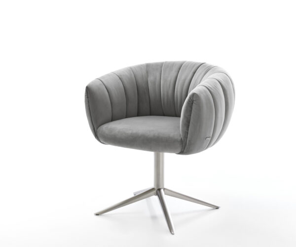 Jídelní židle Jada-Flex samet šedá kovová křížová podnož nerezová ocel 360° otočný houpací funkce taštičkové pružiny