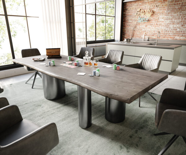 Jídelní stůl Edge 260x100 akácie platinová Troa nerezová ocel grafit Live-Edge