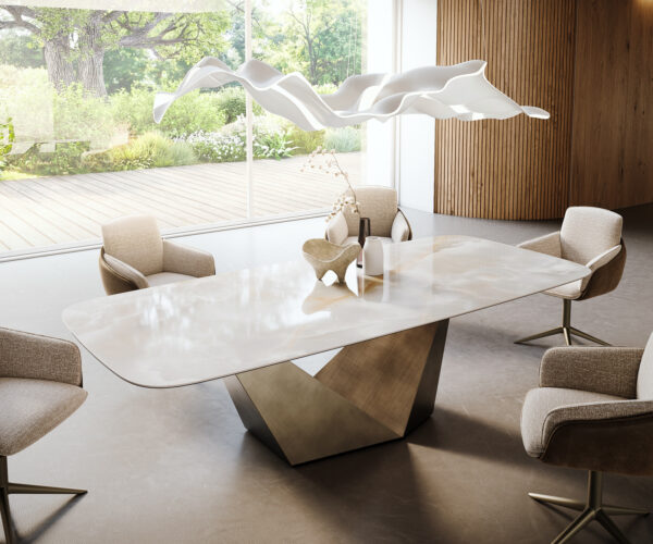 Jídelní stůl Edge tvar oválný 270×120 cm keramika Iris FMG Onice Grigio Prisma zlatá metalická