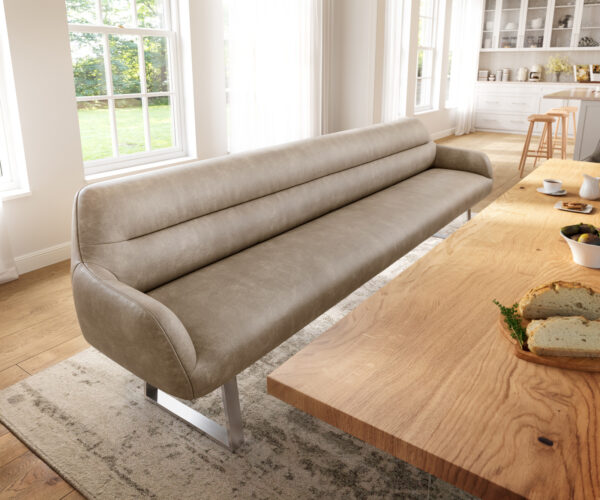 Lavice Taya-Flex 300 cm mikrovlákno béžová vintage tenká podnož hranatá nerezová ocel taštičkové pružiny