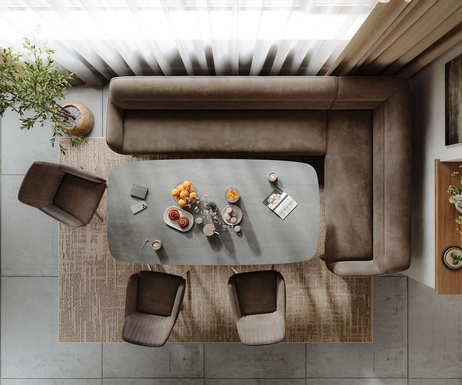 Jídelní lavice Taya-Flex 285×190 cm mikrovlákno taupe vintage křížová podnož hranatá titanová barva taštičkové pružiny levá - Obrázek 6