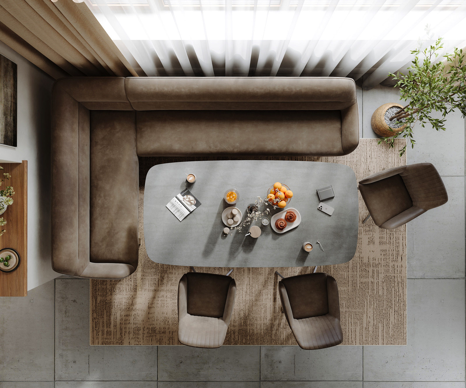 Jídelní lavice Taya-Flex 285×190 cm mikrovlákno taupe vintage tenká podnož hranatá nerezová ocel taštičkové pružiny pravá - Obrázek 6
