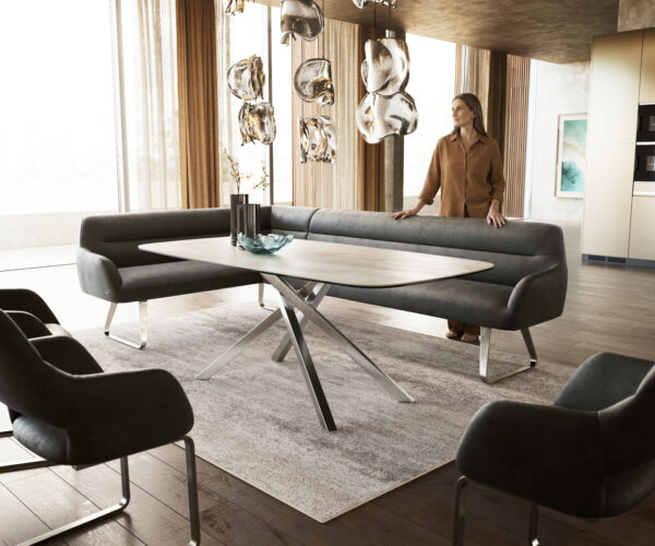 Lavice Taya-Flex 285×190 cm mikrovlákno antracitová vintage tenká podnož nerezová ocel taštičkové pružiny pravá