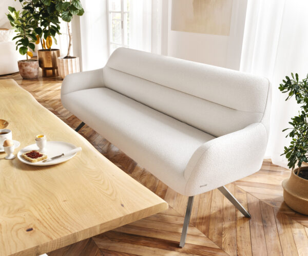 Lavice Taya-Flex 200 cm bouclé krémovo-bílá křížová podnož hranatá grafit taštičkové pružiny