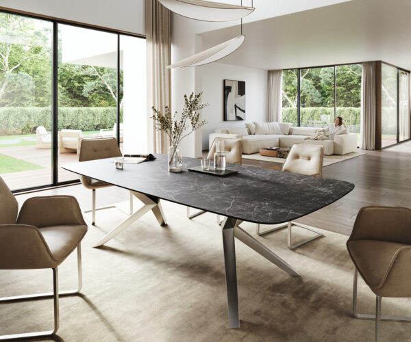 Jídelní stůl Edge tvar oválný 260x120 cm keramika Laminam® Nero Greco antracit Zenthara hranatý nerezová ocel