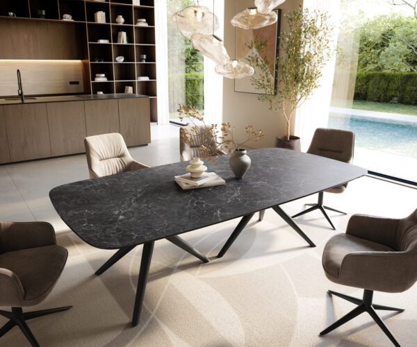 Jídelní stůl Edge tvar oválný 240×120 cm keramika Laminam® Nero Greco antracit Estelar kov černá