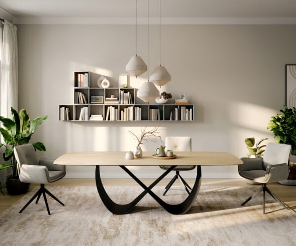 Jídelní stůl Edge Boot 260×120 cm keramika Laminam® Sabbia dubová barva Infinity kov černá