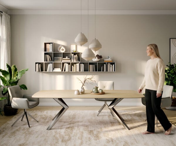 Jídelní stůl Edge tvar oválný 260x120 cm keramika Laminam® Sabbia dubová barva Zenthara hranatý nerezová ocel