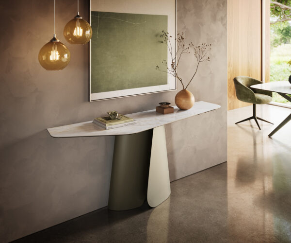 Konzolový stůl Edge polygonální 180×50 cm keramika Onyx Pearl Livos kov titanová barva