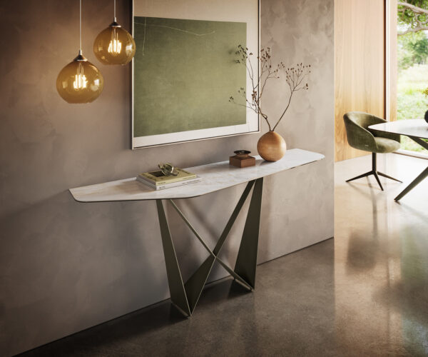 Konzolový stůl Edge polygonální 180×50 cm keramika Onyx Pearl Spios kov titanová barva