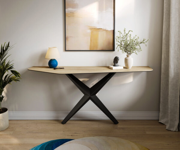 Konzolový stůl Edge polygonální 180×50 cm keramika Laminam® Sabbia dubová Zentharo kov černý