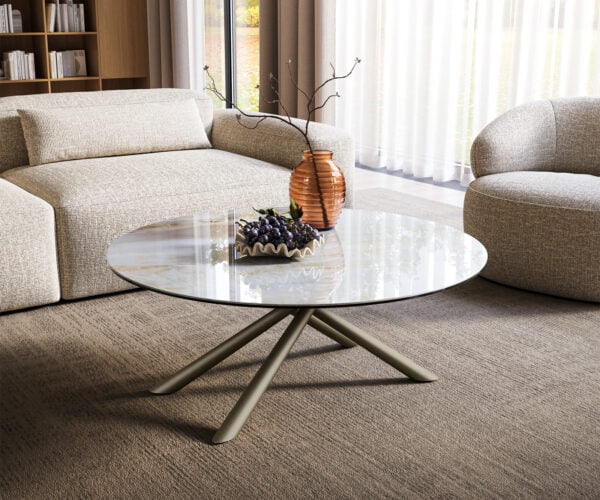 Konferenční stolek Edge kulatý 100×100 cm keramika Onyx Pearl Sarity kov titanová barva