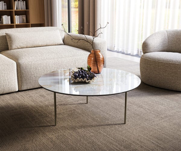 Konferenční stolek Edge kulatý 90×90 cm keramika Onyx Pearl Trive kov titanová barva