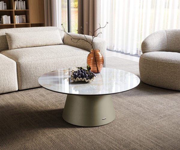 Konferenční stolek Edge kulatý 90×90 cm keramika Onyx Pearl Borna Titanová barva