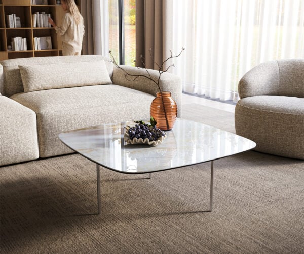 Konferenční stolek Edge oválný tvar 90×90 cm keramika Onyx Pearl Trive nerezová ocel broušená