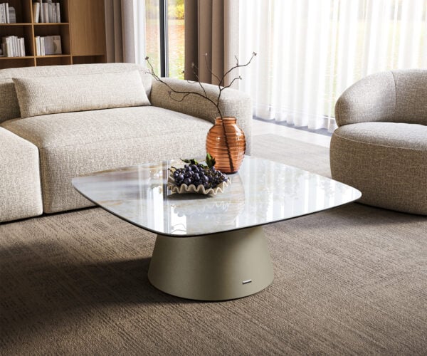 Konferenční stolek Edge oválný tvar 90×90 cm keramika Onyx Pearl Borna Titanová barva