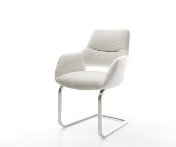 Jídelní židle Yago-Flex s područkami bouclé krémově bílá jídelní židle plochá nerezová ocel taštičkové pružiny