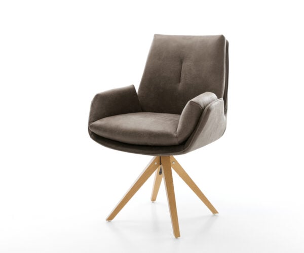Jídelní židle Clea-Flex mikrovlákno taupe vintage dřevěná podnož hranatá přírodní 180° otočná