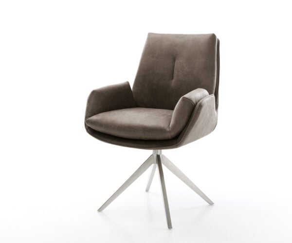 Jídelní židle Clea-Flex mikrovlákno taupe vintage křížová podnož široká nerezová ocel 360° otočná houpací funkce