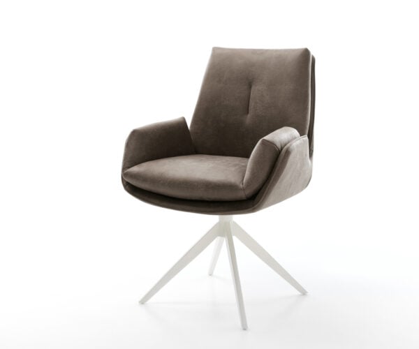 Jídelní židle Clea-Flex mikrovlákno taupe vintage křížová podnož široká bílá 360° otočná houpací funkce