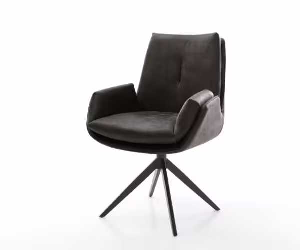 Jídelní židle Clea-Flex mikrovlákno antracit vintage křížová podnož široká černá 360° otočná houpací funkce