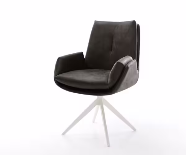 Jídelní židle Clea-Flex mikrovlákno antracitová vintage křížová podnož široká bílá 360° otočná houpací funkce