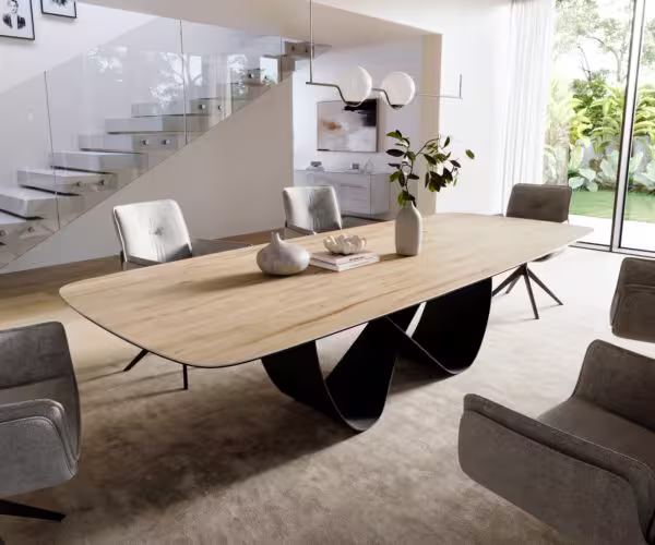 Jídelní stůl Edge Boot 300×120 cm keramika Laminam® Sabbia dubová barva Infinity kov černá