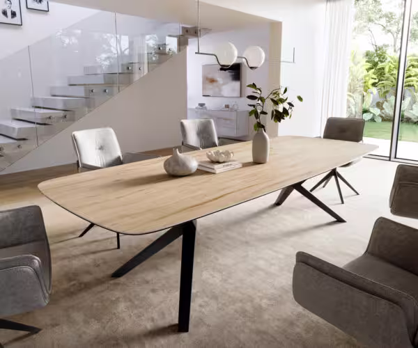 Jídelní stůl Edge Boot 300×120 cm keramika Laminam® Sabbia dubová Zenthara hranatý kov černý
