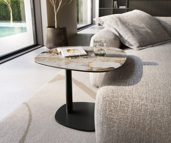 Konferenční stolek Edge oválný 60×60 cm keramika Patagonia leštěná Eleny kov černá