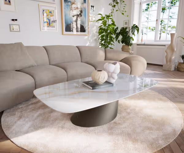 Konferenční stolek Edge Boot 140×80 cm keramika Onyx Pearl Conis kov titanová barva