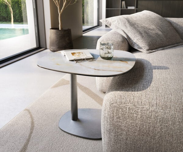 Konferenční stolek Edge tvar oválný 60×60 cm keramika Onyx Pearl Eleny nerezová ocel kartáčovaná