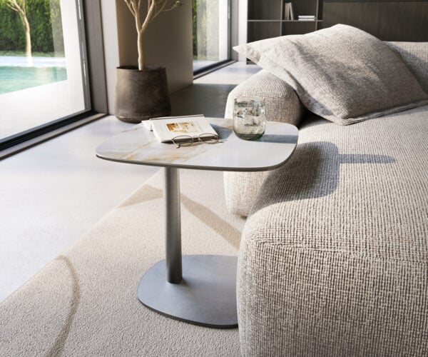 Konferenční stolek Edge oválný 50×50 cm keramika Onyx Pearl Eleny nerezová ocel broušená