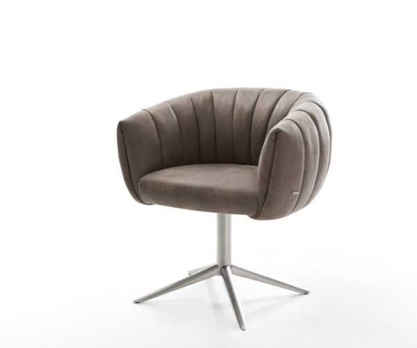 Jedálenská stolička Jada-Flex mikrovlákno taupe vintage krížová podstava nerezová oceľ 360° otočný hojdacia funkcia vrecková pružina