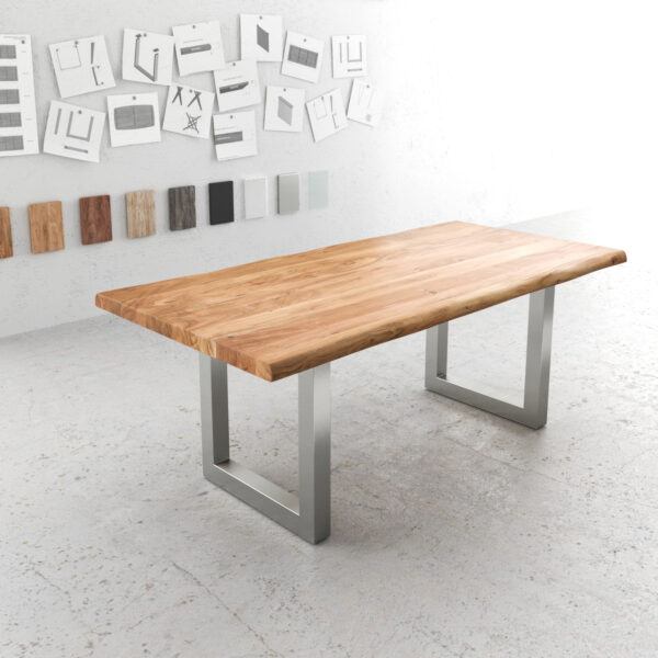 Jídelní stůl Edge 200×100 XL přírodní akácie nerezová ocel široká