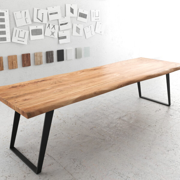 Jídelní stůl Edge 300×100 XL přírodní akácie kov šikmý