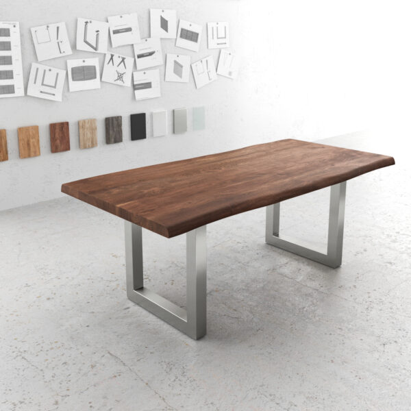 Jídelní stůl Edge 200×100 XL hnědá akácie nerezová ocel široká