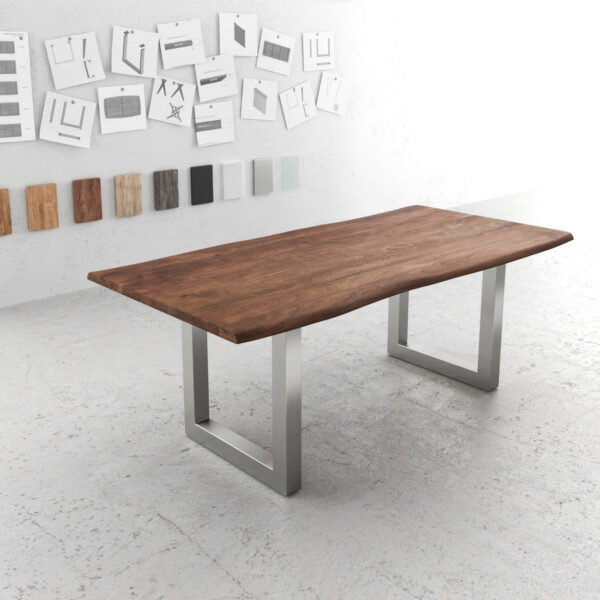 Jídelní stůl Edge 200×100 hnědá akácie nerezová ocel široká