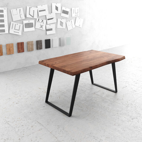Jídelní stůl Edge 140×90 XL hnědá akácie kovová podnož šikmá