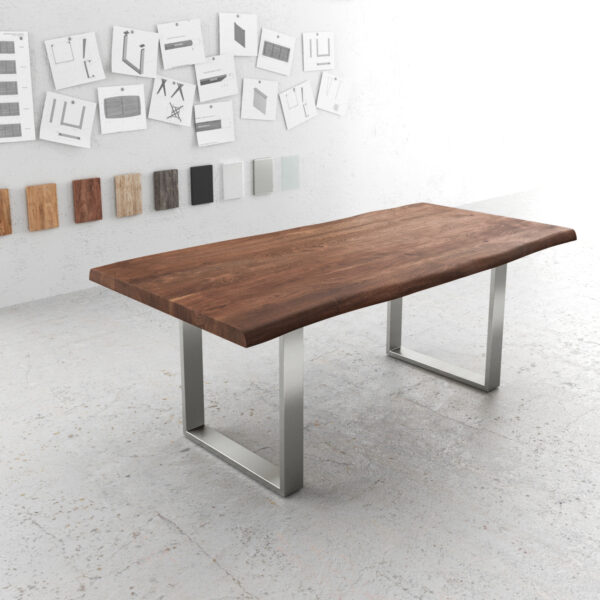 Jídelní stůl Edge 200×100 XL hnědá akácie nerezová ocel úzká