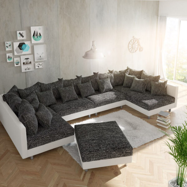 Sedací souprava Clovis XL Bílá Černá s taburetem Modular