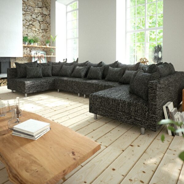 Rozkládací pohovka Clovis XL Černá Modular Sofa Textured Fabric