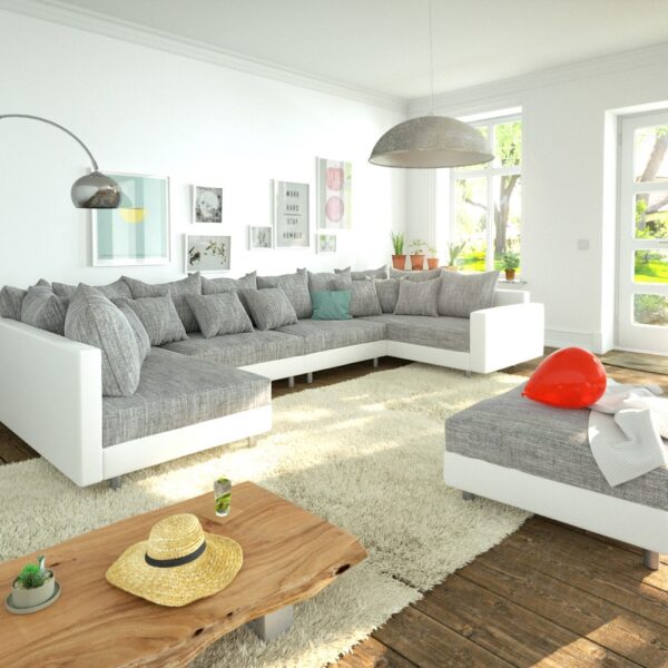Sedací souprava Clovis XL Bílá Světle Šedá Stool Armrest Modular