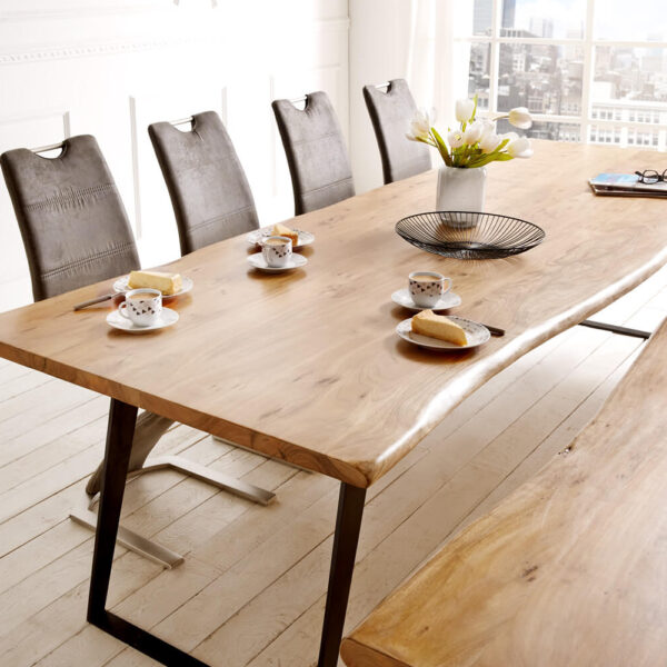 Jídelní stůl Edge 300×100 přírodní akácie kovová šikmá podnož
