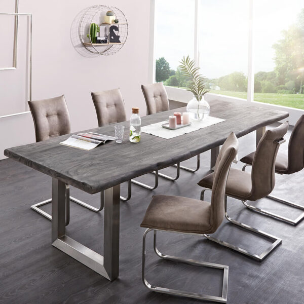 Jídelní stůl 300×100 XL Akácie Platinum Nerezová Ocel Wide nepravidelná hrana