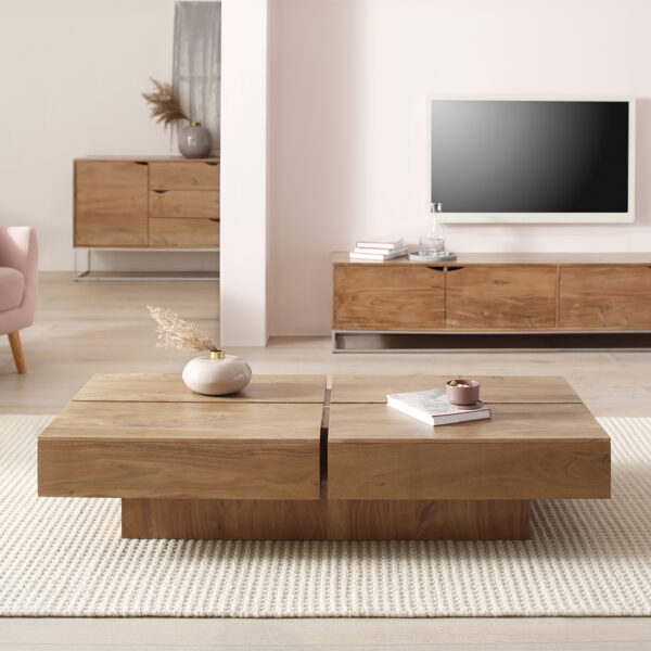 Konferenční stolek Loca 140×70 cm Akácie přírodní Shadow Gap Masivní dřevo
