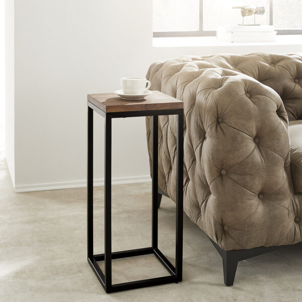 Odkládací stolek Tatius 28×28 cm hnědá akácie industriální styl