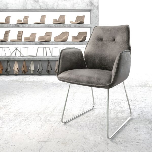 Jídelní židle Zoa-Flex šedý vintage tenká podnož z nerezové oceli