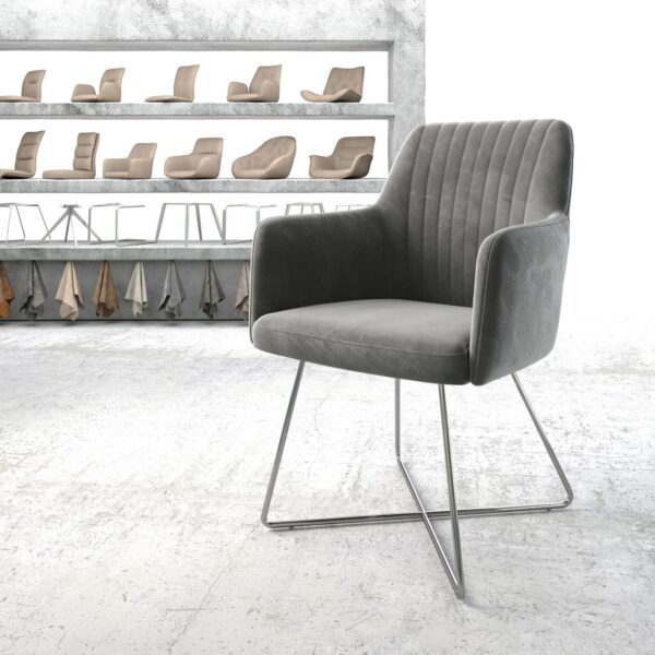 Jídelní židle Greg-Flex šedý samet podnož ve tvaru “X” z nerezové oceli