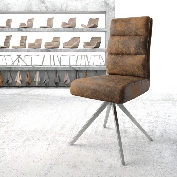 Otočná židle Pela-Flex hnědá vintage křížová podnož hranatá otočná z nerezové oceli